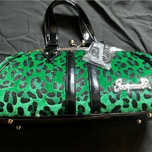 NWT Sourpuss clothing green and animal print purse